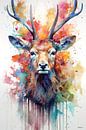 abstract colour watercolour of a deer. by Gelissen Artworks thumbnail