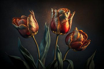 Tulpen in nachtlicht van Dakota Wall Art