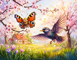 Butterfly Frightened by Bird in Cherry Blossom by ArtMomente