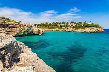 Cala Anguila strandbaai aan mooie rotskust op eiland Mallorca, Spanje van Alex Winter