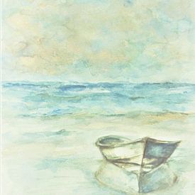 Ruderboot am Strand (Aquarell) von Ineke de Rijk