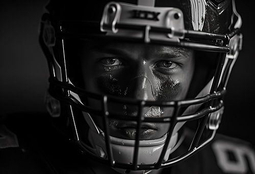Athlete in protective helmet, proud grin