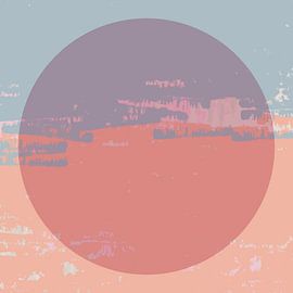 Moderne abstracte kunst. Pastelkleurstudie nr. 2. Stedelijke zonsondergang. van Dina Dankers