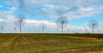 Windmolenpark in het noorden van Duitsland (Noordzee) met zeer snel draaiende windmolens van MPfoto71