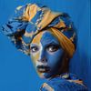Intriguing Woman with Blue and Yellow Facial Art and Turban by Glitzy Fusion Frames