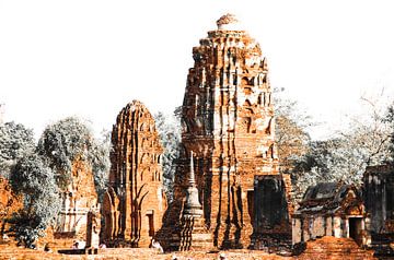 Tempelruïne in baksteen, Ayutthaya, Thailand van The Book of Wandering