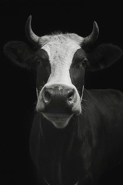 Portrait de vache en noir et blanc par Simone Photography