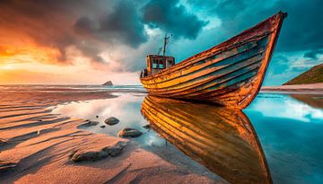 Lost Places Boot mit Sonnenuntergang von Mustafa Kurnaz