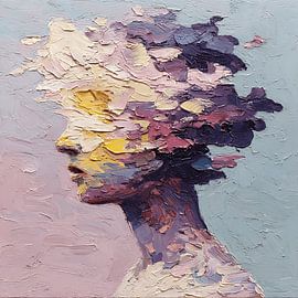 Abstraktes Porträt zur Erweiterung des Bewusstseins in Form einer strukturierten Acrylwolke von Aden Pink Studio