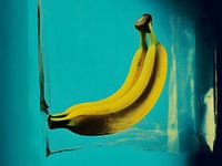 Banana Duett - Een Symfonie van Kleur - Levendig Turquoise & Knalgele Muurkunst