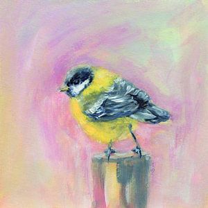 Flauschiges Kohlmeisenbaby im Garten Acrylgemälde
