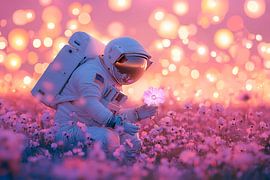Astronaut in the field of flowers - fantastically colourful by Poster Art Shop