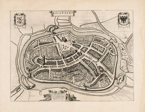 Oude kaart van Bolsward van omstreeks 1652