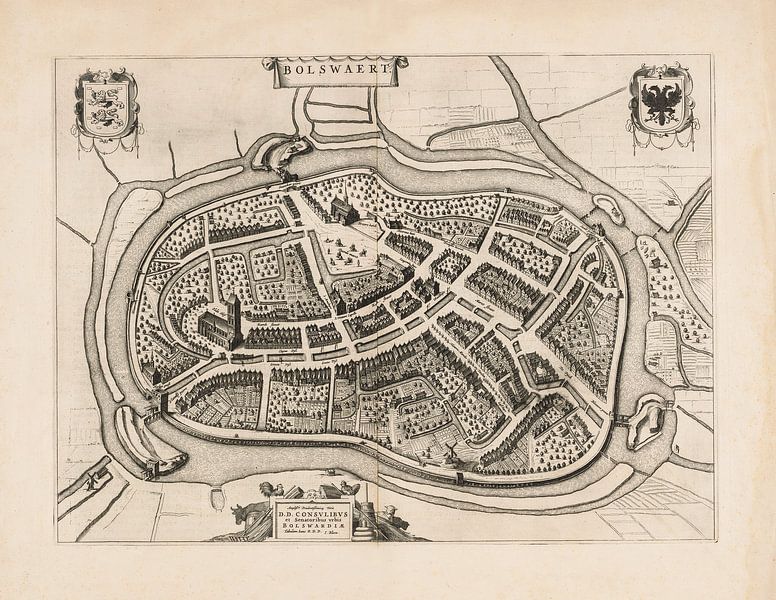 Old map of Bolsward from around 1652 by Gert Hilbink