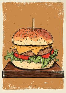 Saftiger Cheeseburger auf rustikalem Holzbrett
