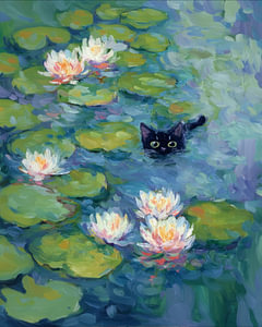 Monet Katze im Seerosenteich Impressionismus