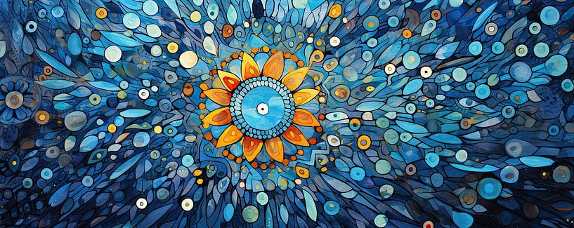 Blauw en Oranje van Abstract Schilderij