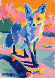 Abstrakter blauer Fuchs auf Skateboard von Niklas Maximilian