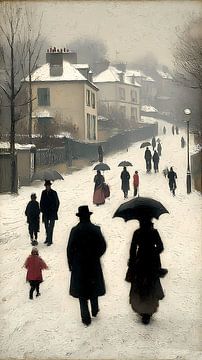 Winter in bergdorp impressionisme