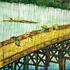 Pont japonais sous la pluie. ( Aquarelle peinte à la main ) sur Ineke de Rijk