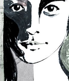 Woman's face in color blocks on white background by Inge Polman