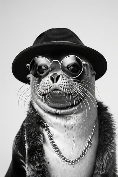 Phoque en mode hipster avec lunettes et casquette par Poster Art Shop