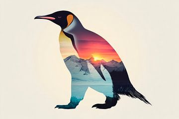 Pinguïn in de zonsondergang van Poster Art Shop