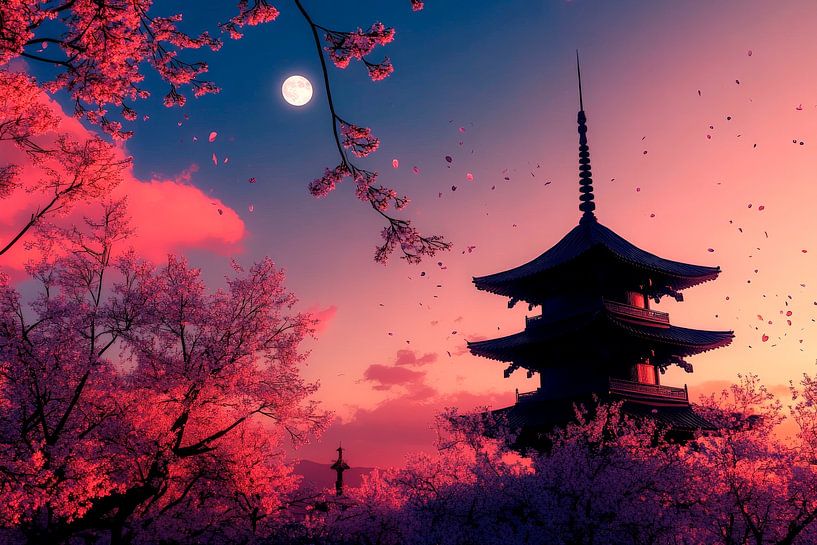 Pagoda in the moonlight by Poster Art Shop