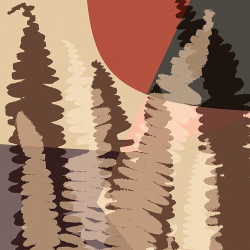 Varenbladeren monotypes in bruin, terra, roze.