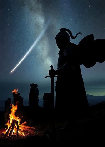 Ridder onder het vuur van de komeet – Silhouet van een kosmische krijger