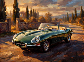 Jaguar E-Type at Golden Hour in Tuscany by Jan Keteleer