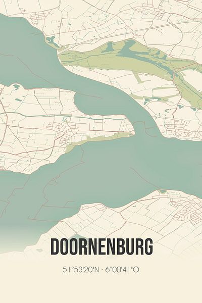 Alte Karte von Doornenburg (Gelderland) von Ortsdrucke