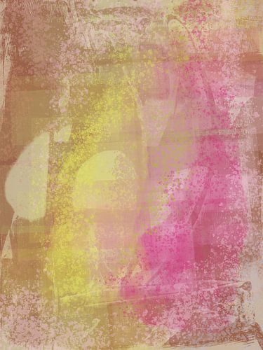 Rose fluo, jaune, formes organiques en terre.