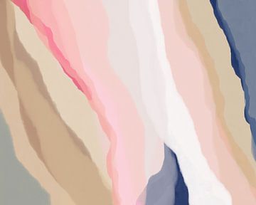 Kleurrijk modern abstract aquarel schilderij in pastel roze, blauw, beige, wit