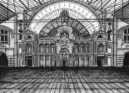 Zeichnung des Bahnhofs in Antwerpen