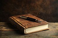 Leather notebook with fountain pen