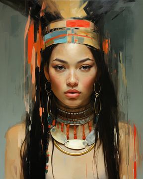 Modern and colourful portrait "Native american woman" by Carla Van Iersel