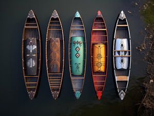 Canoës de différentes couleurs, autochtones américains