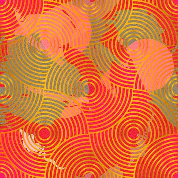 Japans geometrisch retro gouden patroon in roze, grijs en rood van Dina Dankers