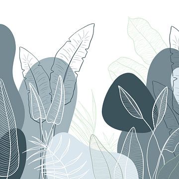 Modern tropical pattern - illustration leaves blue green by Studio Hinte