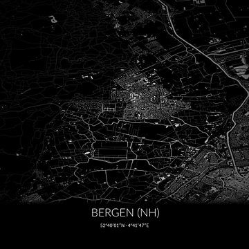 Zwart-witte landkaart van Bergen (NH), Noord-Holland. van Rezona