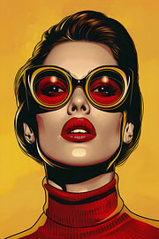 Stilvolles Pop-Art-Porträt Frau mit großer Brille von Steinfox Art