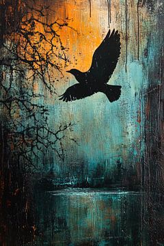 Silhouet vogel boven water van Imperial Art House
