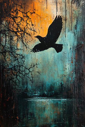 Silhouet vogel boven water