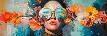 Asian digitale kunst kleurrijk portret als panorama schilderij van Digitale Schilderijen