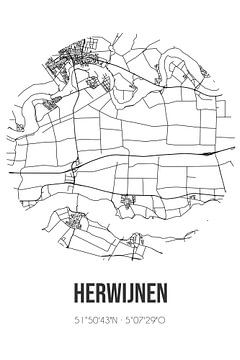 Herwijnen (Gelderland) | Landkaart | Zwart-wit van Rezona