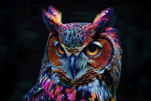 the wise colourful owl from the animal kingdom fineart artwork modern by Studio Nicolette