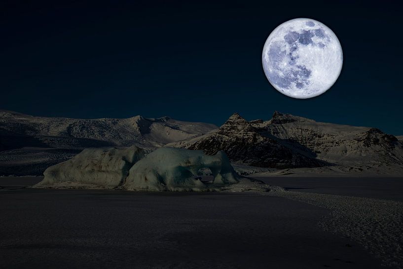Iceland, landscape with full moon by Gert Hilbink