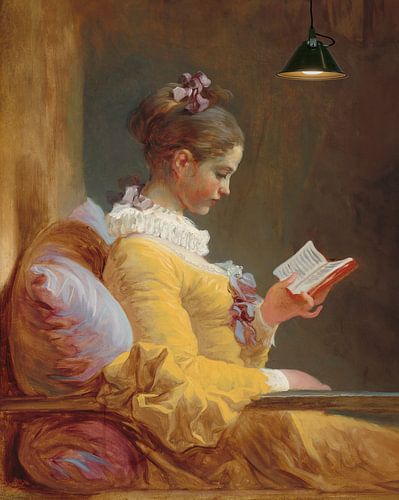 Lezend meisje, Jean-Honoré Fragonard met lamp