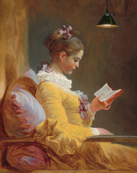 Lesendes Mädchen, Jean-Honoré Fragonard mit Lampe von Digital Art Studio